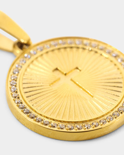 NXS Circular Cross Pendant Iced Gold