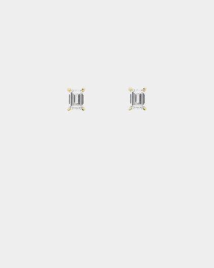 NXS Emerald Cut Earrings Iced Gold
