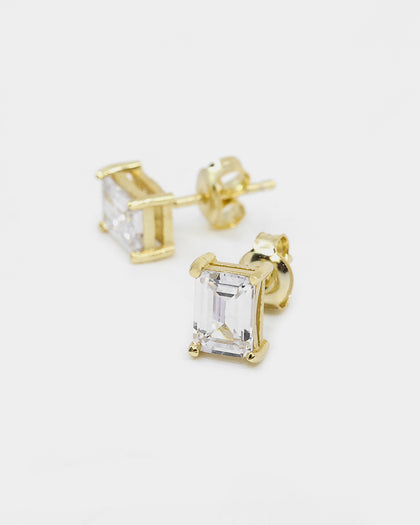 NXS Emerald Cut Earrings Iced Gold