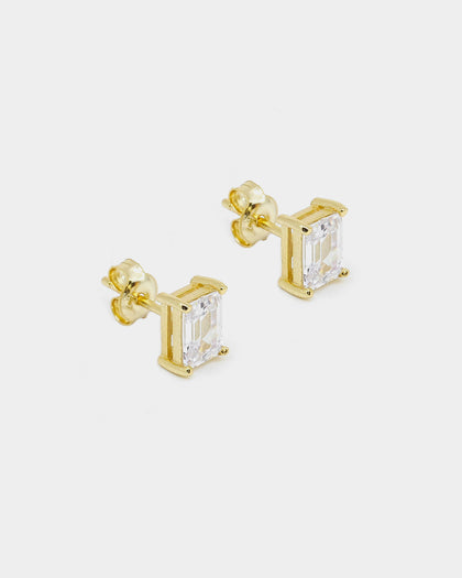 NXS Emerald Cut Earrings Iced Gold