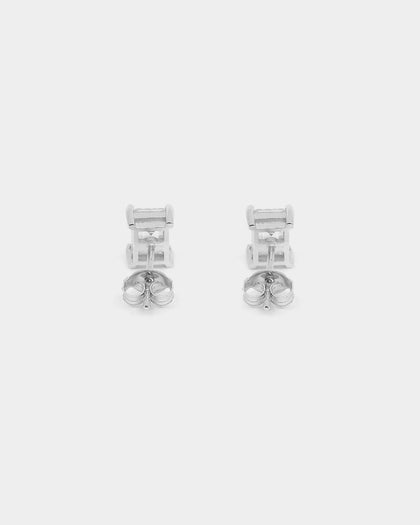 NXS Emerald Cut Earrings Iced White Gold