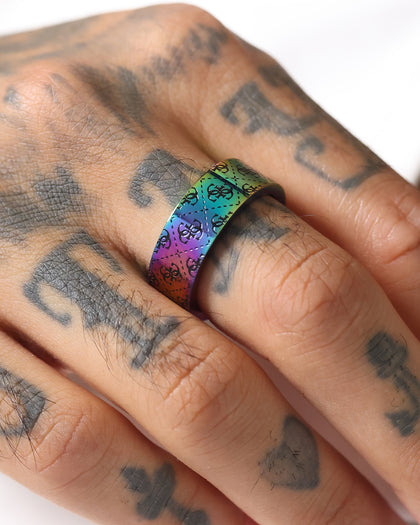 Guess Mainline 8mm 4G Pattern Ring Iridescent