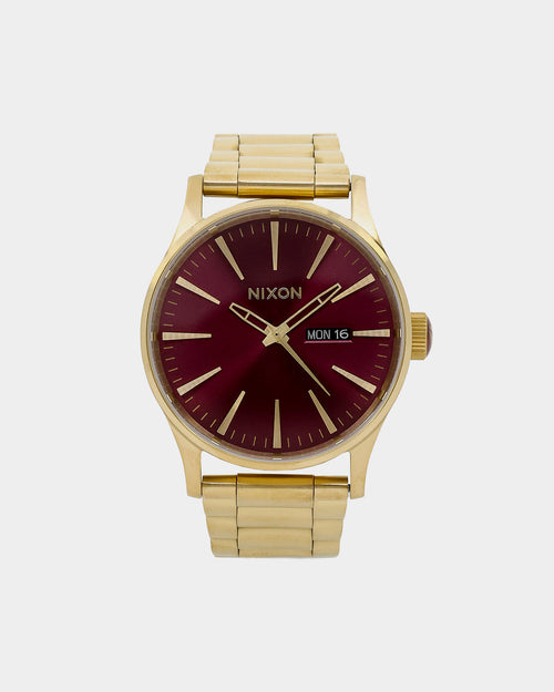 Nixon Sentry Stainless Steel Watch Gold/Oxblood