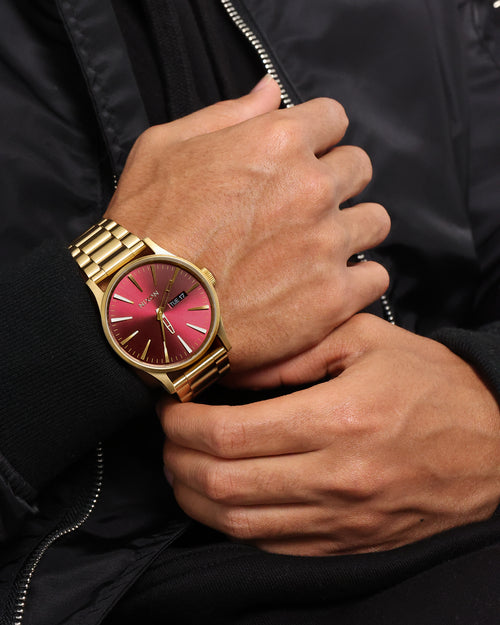 Nixon Sentry Stainless Steel Watch Gold/Oxblood