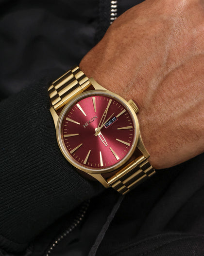 Nixon Sentry Stainless Steel Watch Gold/Oxblood