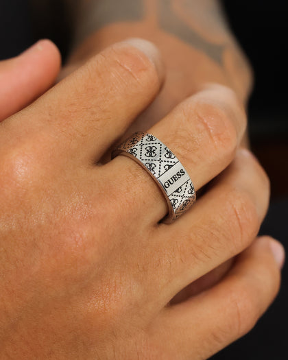 Guess Mainline 8mm 4G Pattern Ring Antique Silver