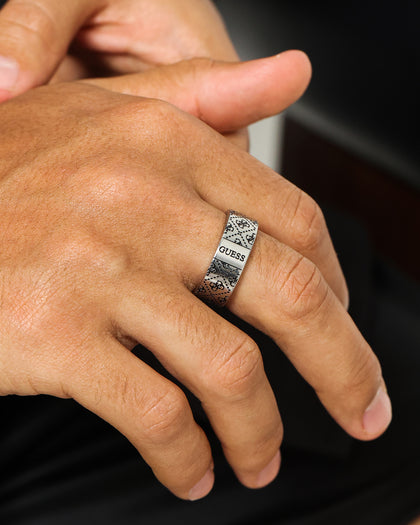 Guess Mainline 8mm 4G Pattern Ring Antique Silver