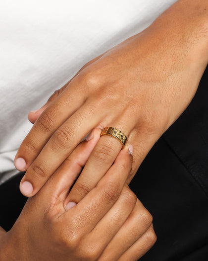 Guess Mainline 8mm 4G Pattern Ring Antique Gold