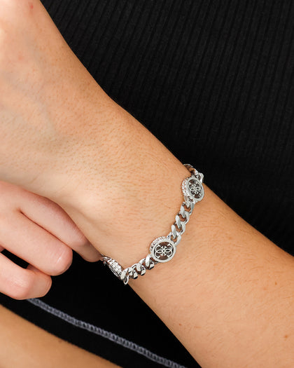 Guess Mainline Log-In 11mm Triple 4G Curb Chain Bracelet Steel