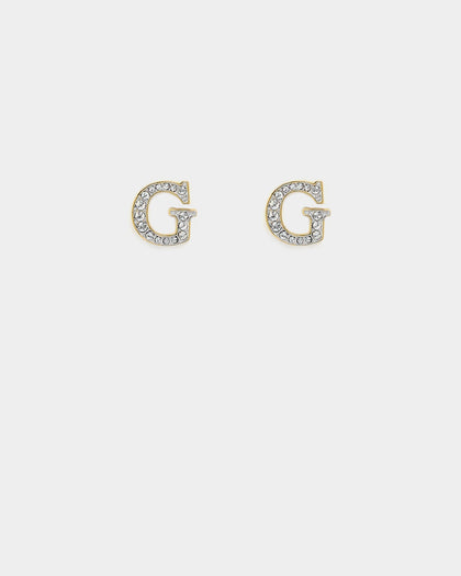 Guess Mainline Party Pave G Logo 9mm Stud Earrings Gold
