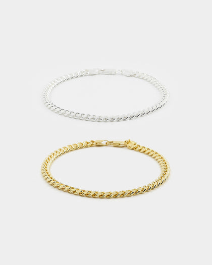 House Of Auric 5mm Cuban Bracelet Set Gold/Silver
