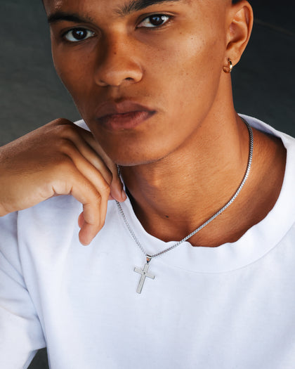 NXS Textured Cross Pendant White Gold