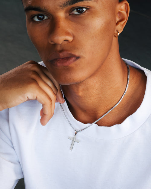 NXS Textured Cross Pendant White Gold