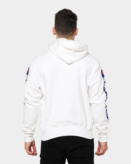 Champion Men's Rev Weave OS Flock Script Hoodie White