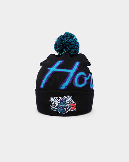 Mitchell & Ness Charlotte Hornets Script Burst Pom Beanie Black
