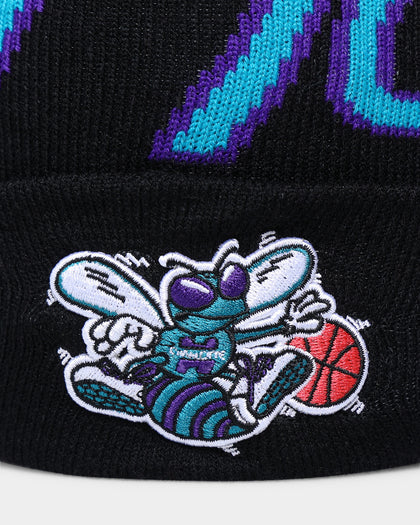 Mitchell & Ness Charlotte Hornets Script Burst Pom Beanie Black