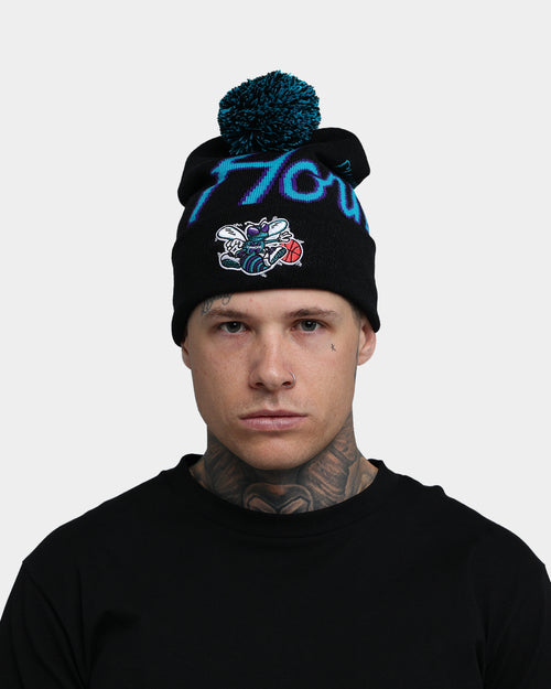 Mitchell & Ness Charlotte Hornets Script Burst Pom Beanie Black
