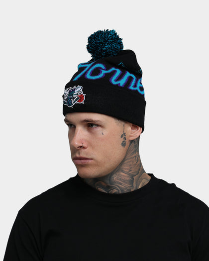 Mitchell & Ness Charlotte Hornets Script Burst Pom Beanie Black