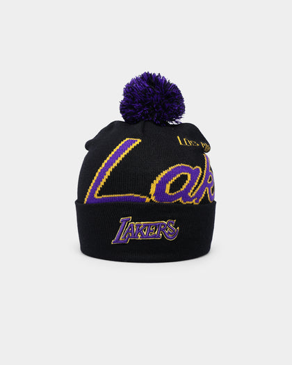Mitchell & Ness Los Angeles Lakers Script Burst Pom Beanie Black