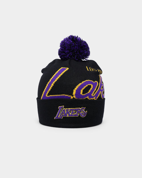 Mitchell & Ness Los Angeles Lakers Script Burst Pom Beanie Black