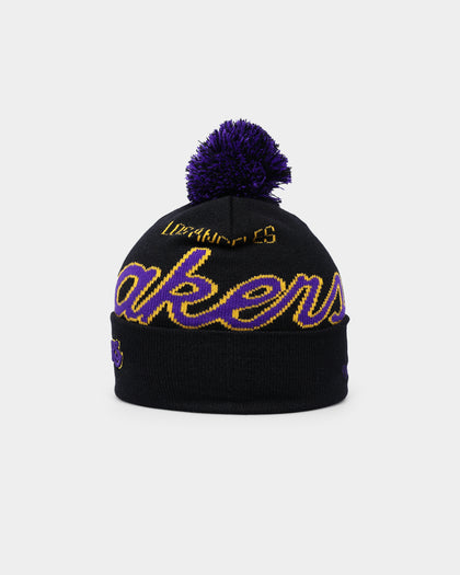 Mitchell & Ness Los Angeles Lakers Script Burst Pom Beanie Black