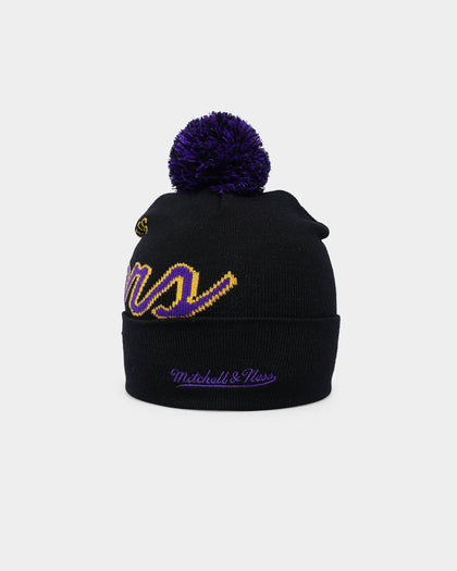 Mitchell & Ness Los Angeles Lakers Script Burst Pom Beanie Black