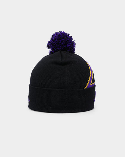 Mitchell & Ness Los Angeles Lakers Script Burst Pom Beanie Black