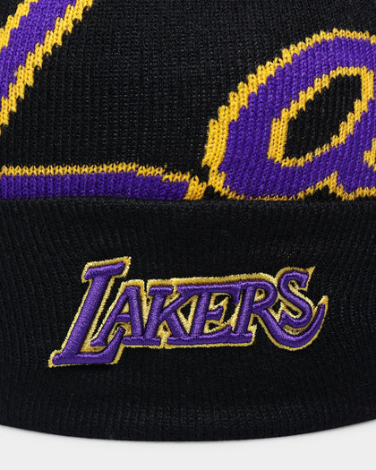 Mitchell & Ness Los Angeles Lakers Script Burst Pom Beanie Black