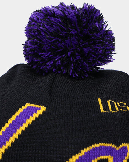 Mitchell & Ness Los Angeles Lakers Script Burst Pom Beanie Black