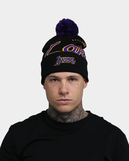 Mitchell & Ness Los Angeles Lakers Script Burst Pom Beanie Black