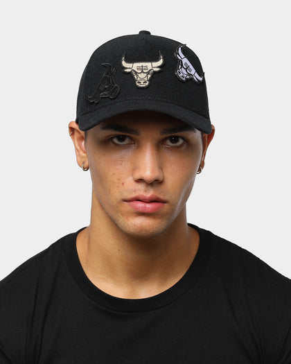 Men's New Era Chicago Bulls Interchangeable Patch 9FORTY A-Frame Snapback Black