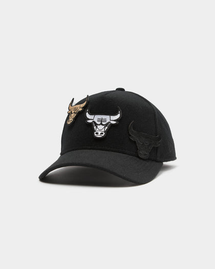 Men's New Era Chicago Bulls Interchangeable Patch 9FORTY A-Frame Snapback Black