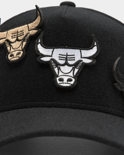 Men's New Era Chicago Bulls Interchangeable Patch 9FORTY A-Frame Snapback Black