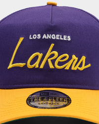 New Era Los Angeles Lakers 2-Tone Script Old Golfer Snapback Purple/Yellow