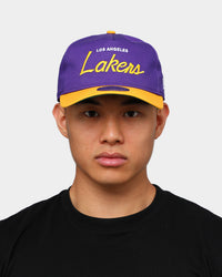 New Era Los Angeles Lakers 2-Tone Script Old Golfer Snapback Purple/Yellow