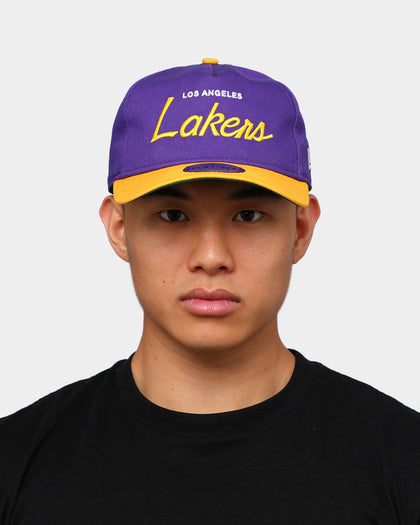 New Era Los Angeles Lakers 2-Tone Script Old Golfer Snapback Purple/Yellow