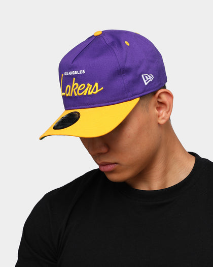 New Era Los Angeles Lakers 2-Tone Script Old Golfer Snapback Purple/Yellow