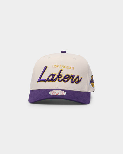 Mitchell & Ness Los Angeles Lakers "Cream Team Script" Pro Crown Snapback Cream