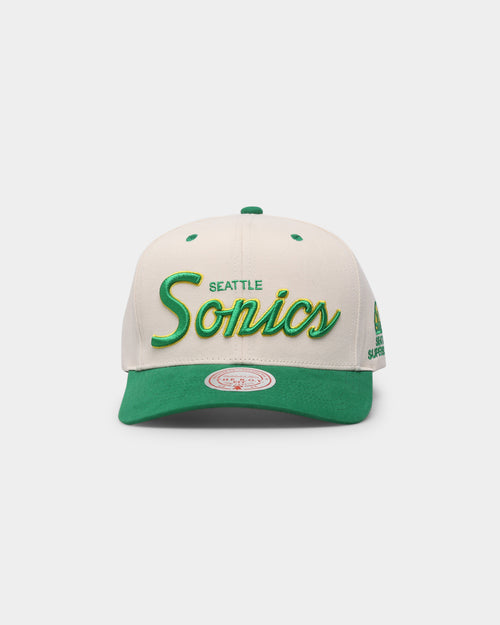 Mitchell & Ness Seattle Sonics "Cream Team Script" Pro Crown Snapback Cream