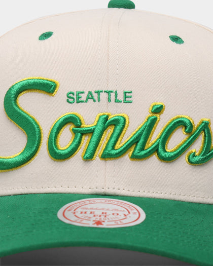 Mitchell & Ness Seattle Sonics "Cream Team Script" Pro Crown Snapback Cream