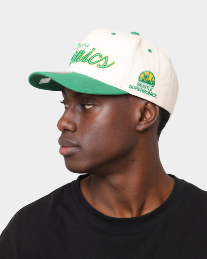 Mitchell & Ness Seattle Sonics "Cream Team Script" Pro Crown Snapback Cream
