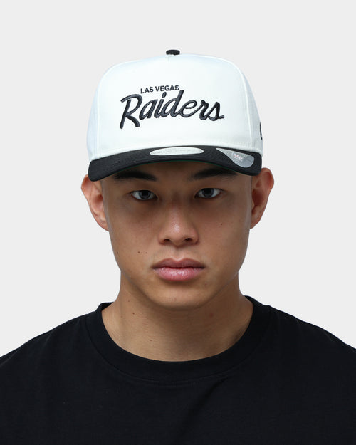 New Era Las Vegas Raiders Off White Script Old Golfer Snapback Off White