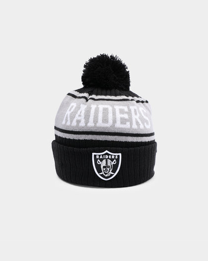 New Era Las Vegas Raiders Team Stripe Script Pom Beanie Team