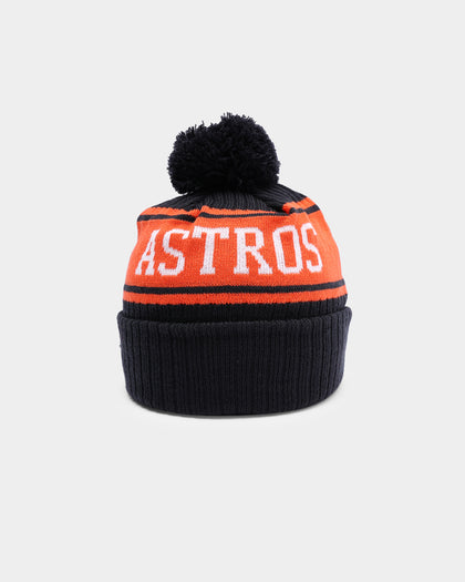 New Era Houston Astros Team Stripe Script Pom Beanie Team