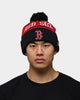 New Era Boston Red Sox Team Stripe Script Pom Beanie Team
