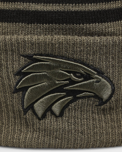 New Era West Coast Eagles 'AFL '22 Olive' Pom Knit Beanie Green