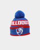 New Era Western Bulldogs AFL Opening Bounce 2022 Pom Waffle Wordmark Beanie Blue