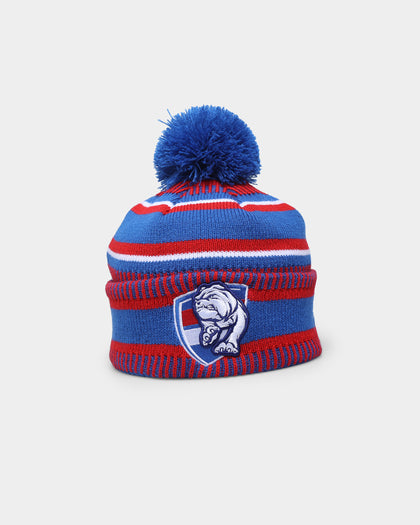 New Era Western Bulldogs AFL Opening Bounce 2022 Pom Wordmark Beanie Blue