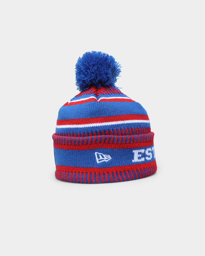 New Era Western Bulldogs AFL Opening Bounce 2022 Pom Wordmark Beanie Blue