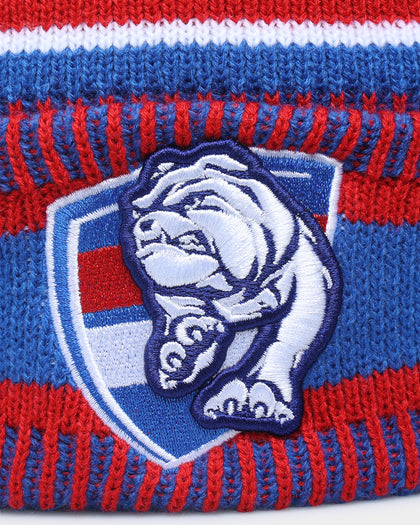 New Era Western Bulldogs AFL Opening Bounce 2022 Pom Wordmark Beanie Blue